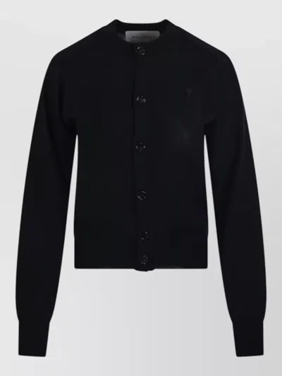 Ami Alexandre Mattiussi Adc Round Neck Merino Wool Cardigan In Black