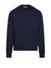 Ami Alexandre Mattiussi Ami Navy Blue Cotton Jersey Sweater With Signature Embroidered Motif In Multi