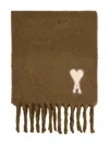 Ami Alexandre Mattiussi Brown Scarf With Adc Embroidery On The Front And Fringed Hem In Wool Blend Woman In Brown