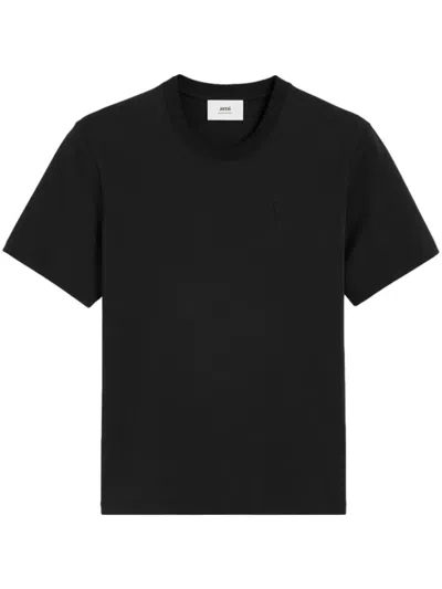 Ami Alexandre Mattiussi Ami Embroidered Logo Ribbed Neck T-shirt In Black