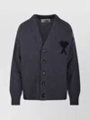 Ami Alexandre Mattiussi Adc V Neck Felted Merino Cardigan In Gray
