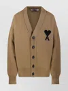 Ami Alexandre Mattiussi Ami Adc Cardigan V Neck Felted Merino In Brown