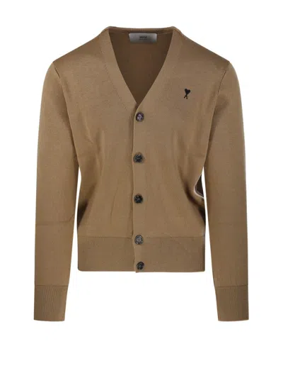 Ami Alexandre Mattiussi Adc V Neck Merino Cardigan In Brown