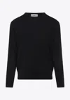 Ami Alexandre Mattiussi Crew Neck Long Sleeve Ribbed Sweater In Black