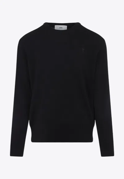 Ami Alexandre Mattiussi Crew Neck Long Sleeve Ribbed Sweater In Black