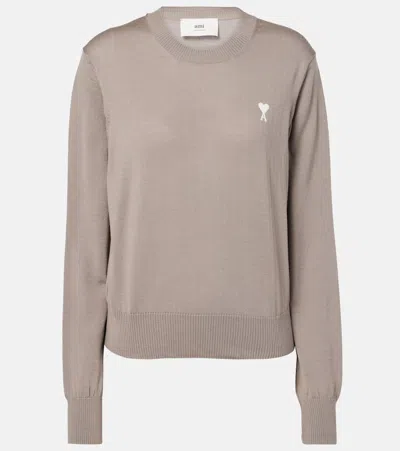Ami Alexandre Mattiussi Adc Embroidered Wool Sweater In White