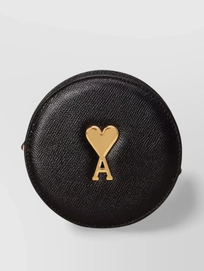 Ami Alexandre Mattiussi Adjustable Strap Circular Leather Bag In Black