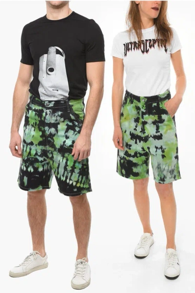 Ami Alexandre Mattiussi Alex-fitting Denim Shorts With Tye-dye Print In Green