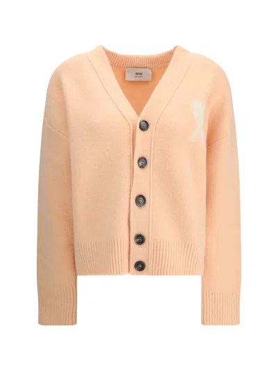 Ami Alexandre Mattiussi Alpaca Ami De Coeur Cardigan In Orange