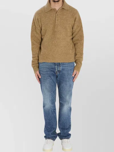 AMI ALEXANDRE MATTIUSSI ALPACA AND WOOL BLEND LONG SLEEVE POLO