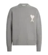 Ami Alexandre Mattiussi Ami Round Neck Sweater With Logo Detail And Ribbed Finishes In Gray