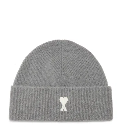 Ami Alexandre Mattiussi Alpaca-blend Logo Beanie In Gray