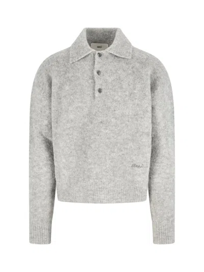 Ami Alexandre Mattiussi Alpaca Blend Polo Shirt In Gray