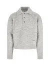 Ami Alexandre Mattiussi Light Grey Knit Sweater With Polo Collar And Three-button Placket In Gray