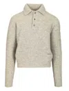 Ami Alexandre Mattiussi Light Grey Knit Sweater With Polo Collar And Three-button Placket In Multi
