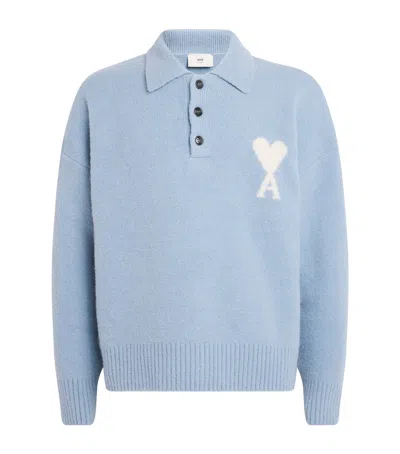 Ami Alexandre Mattiussi Alpaca-blend Polo Sweater In Blue