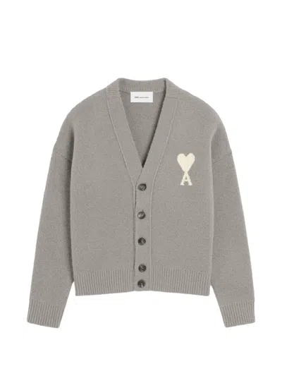 Ami Alexandre Mattiussi Alpaca Cardigan With Ami De Coeur In Gray