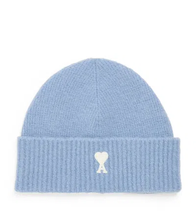 Ami Alexandre Mattiussi Alpaca Logo Beanie In Blue
