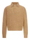 Ami Alexandre Mattiussi Alpaca And Wool Blend Long Sleeve Polo In Brown