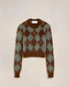 Ami Alexandre Mattiussi Argyle Alpaca And Mohair-blend Sweater In Fawn/ Antique Clay