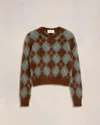 AMI ALEXANDRE MATTIUSSI ALPACA MOHAIR BRUSHED ARGYLE SWEATER BROWN