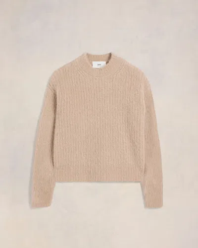Ami Alexandre Mattiussi Alpaca Mohair Ribbed Sweater Beige In Neutrals