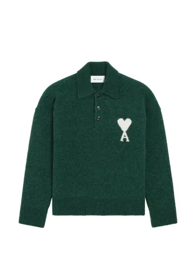Ami Alexandre Mattiussi Alpaca Polo With Ami De Coeur In Green