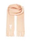 Ami Alexandre Mattiussi Fringed Rectangular Scarf In Soft Powder Pink With Jacquard Detail In Pink