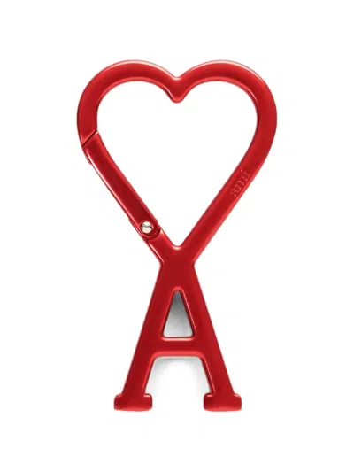 Ami Alexandre Mattiussi Aluminium Hook Keyring With Ami De Coeur In レッド