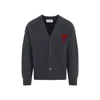 Ami Alexandre Mattiussi Heather Grey Wool Cardigan With Embroidered Logo In Gray