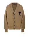 Ami Alexandre Mattiussi Ami Adc Cardigan V Neck Felted Merino In Brown