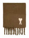 Ami Alexandre Mattiussi Brown Scarf With Adc Embroidery On The Front And Fringed Hem In Wool Blend Woman In Brown