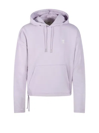 Ami Alexandre Mattiussi Ami Paris Ami De Coeur Drawstring Cropped Hoodie In Purple