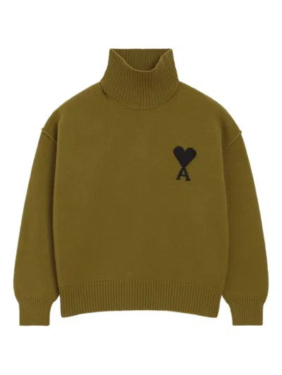 Ami Alexandre Mattiussi Ami Ami De Coeur Funnel Neck Sweater In Green