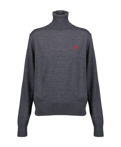 Ami Alexandre Mattiussi Ami Ami De Coeur High Neck Knitted Jumper In Black