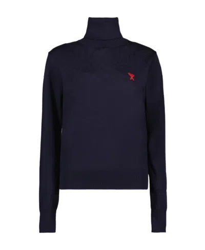 Ami Alexandre Mattiussi Ami Ami De Coeur High Neck Knitted Jumper In Nightblue
