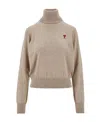 Ami Alexandre Mattiussi Ami Ami De Coeur High Neck Knitted Jumper In Nude