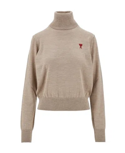 Ami Alexandre Mattiussi Ami Ami De Coeur High Neck Knitted Jumper In Nude