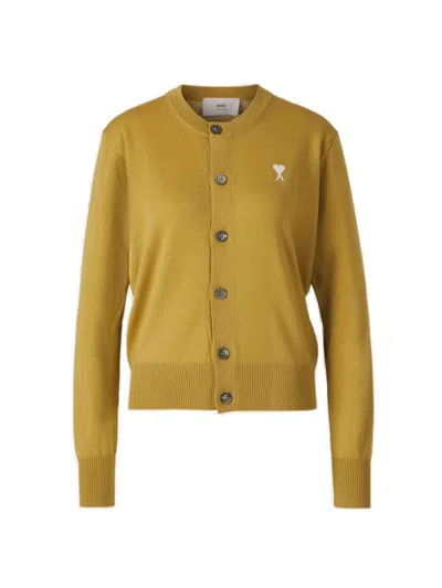 Ami Alexandre Mattiussi Ami Ami De Coeur Knitted Cardigan In Yellow