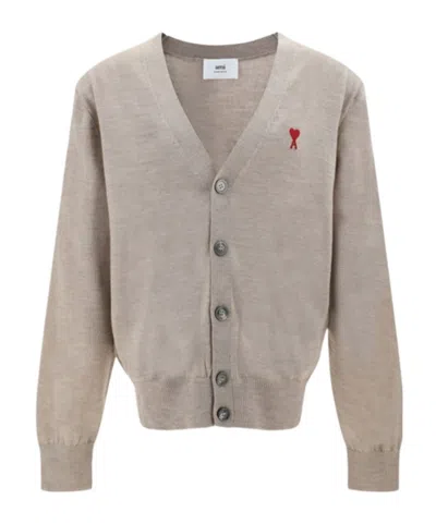 Ami Alexandre Mattiussi Ami Ami De Coeur Logo Embroidered Cardigan In Nude