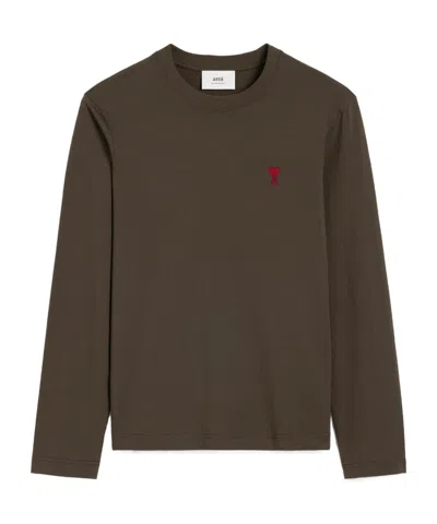 Ami Alexandre Mattiussi Ami Ami De Coeur Long-sleeved T-shirt In Brown