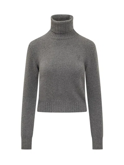 Ami Alexandre Mattiussi Ami Paris Ami De Coeur Turtleneck Knitted Jumper In Grey
