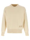 Ami Alexandre Mattiussi Beige Cotton Ami Embroidered Crewneck Sweater White
