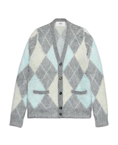 Ami Alexandre Mattiussi Ami Argyle Button-up Long-sleeved Cardigan In Gray