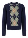 Ami Alexandre Mattiussi Blue Crewneck Sweater With Argyle Motif In Wool And Cashmere Man In Blue