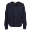 Ami Alexandre Mattiussi Ami Paris Men Blue Cardigan With V Neck And Adc Embroidery On The Front In Wool Blend Man In Blue