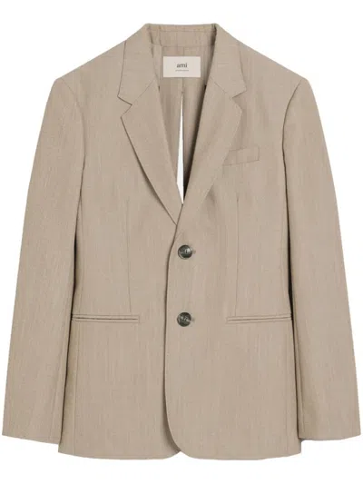 AMI ALEXANDRE MATTIUSSI AMI BEIGE REAR-SLIT BLAZER WITH NOTCHED LAPELS