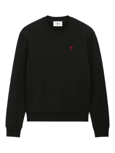 Ami Alexandre Mattiussi Ami Black Cotton Jersey Fleece Sweater With Monogram Motif