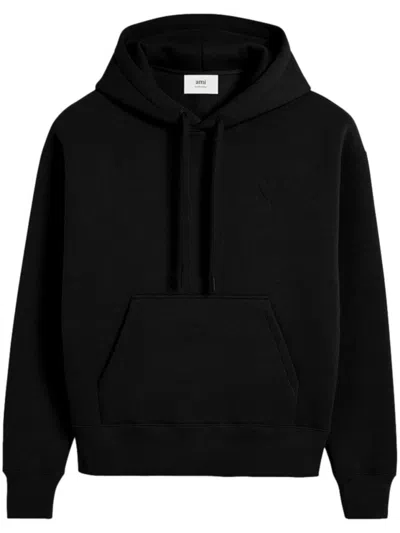 Ami Alexandre Mattiussi Ami Black Hoodie With Embroidered Logo And Kangaroo Pocket