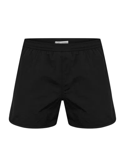 Ami Alexandre Mattiussi Ami Black Swim Shorts With Logo Plaque Detail